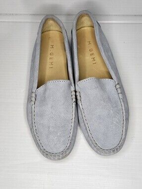 M.Gemi Women’s Italian Suede Leather Loafers Baby Blue Size 37.5 Luxury Slip On